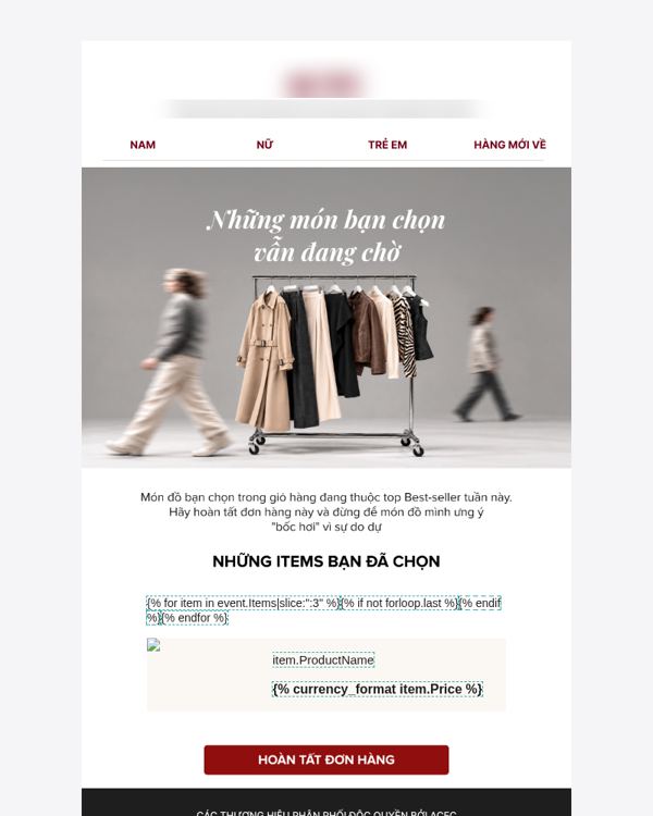 Email nhắc giỏ hàng với khối sản phẩm động