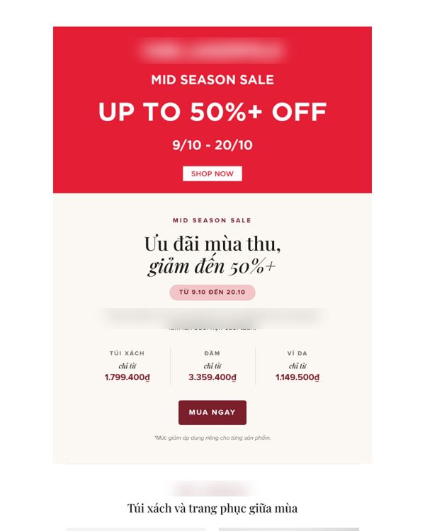 Email sale giữa mùa với các mức giá